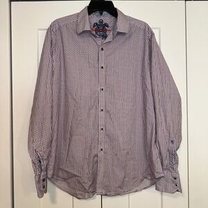 Robert Graham Mens Classic‎ Fit Button Up Shirt Houndstooth Red Blue Size L